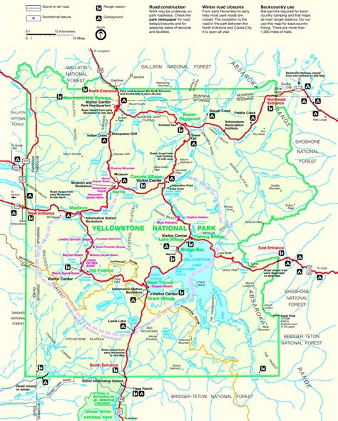 yellowstone park road map with mileage